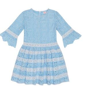 Marlo Ella Embroidered Blue Eyelet Lace Girls Dress Size 13-14